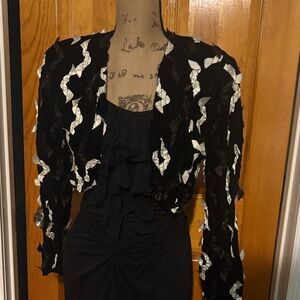 Contempo M Black and White ribbon Pattern Jacket on velvet